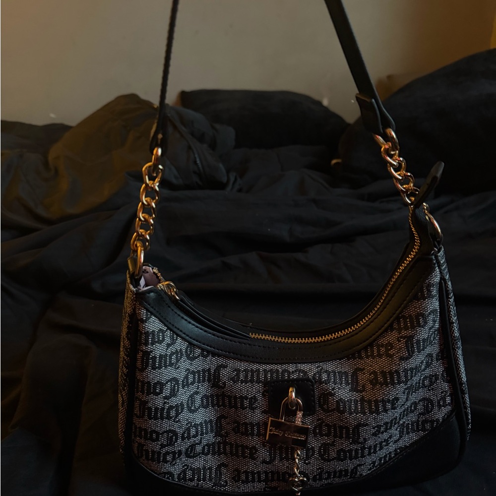 Juicy Couture Black Logo Chain-Accent Shoulder Bag